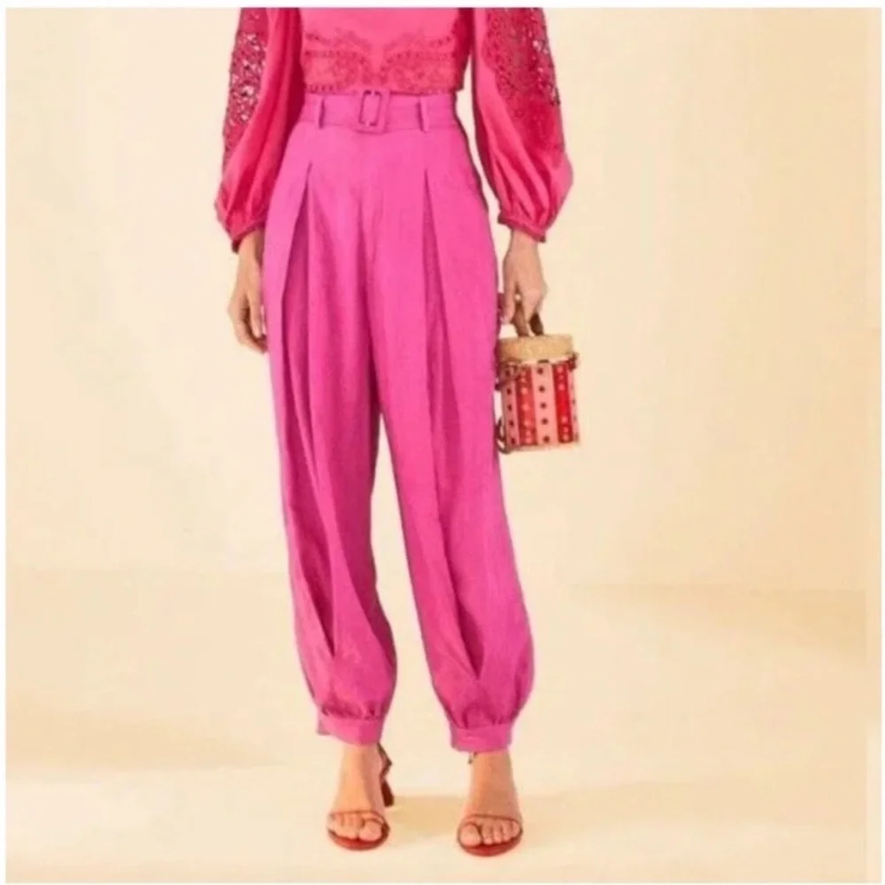 NWOT FARM Rio Pink Belt Linen Pants